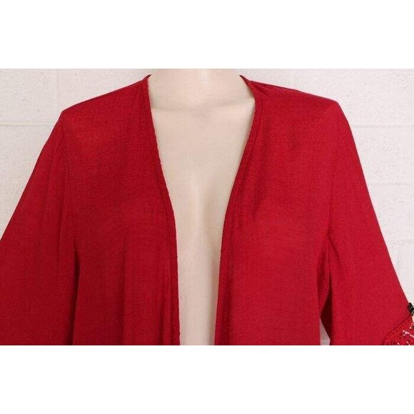 NWT Per Seption Concepts Large Cool Red Open Tunic Jacket Ornate Lace Trim - Picture 2 of 5